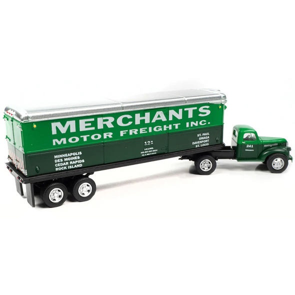 1941-1946 Chevrolet Truck and Trailer Set "Merchants Motor Freight Inc." Green 1/87 (HO) Scale Model