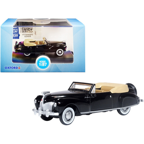 1941 Lincoln Continental Convertible Black 1/87 (HO) Scale Diecast Model Car by Oxford Diecast