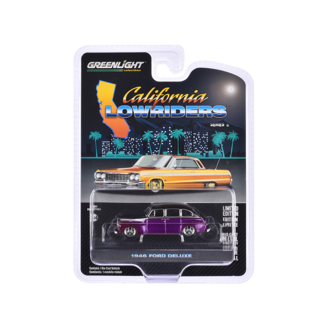 1946 Ford Fordor Super Deluxe Dark Purple Metallic and Black "California Lowriders" Series 6 1/64 Diecast Model Car