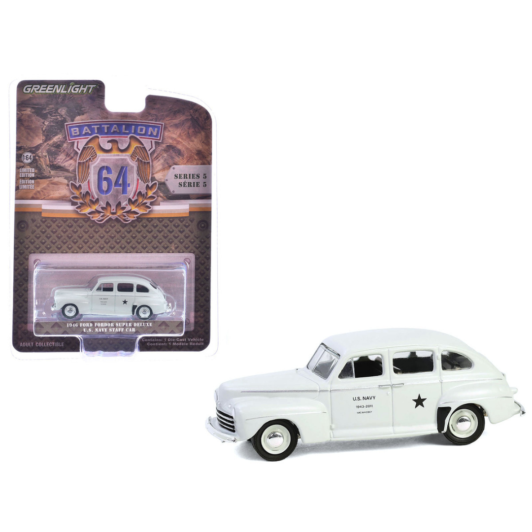 1946 Ford Fordor Super Deluxe "U.S. Navy Staff Car" Matt Light Gray "Battalion 64" Series 5 1/64 Diecast Model Car