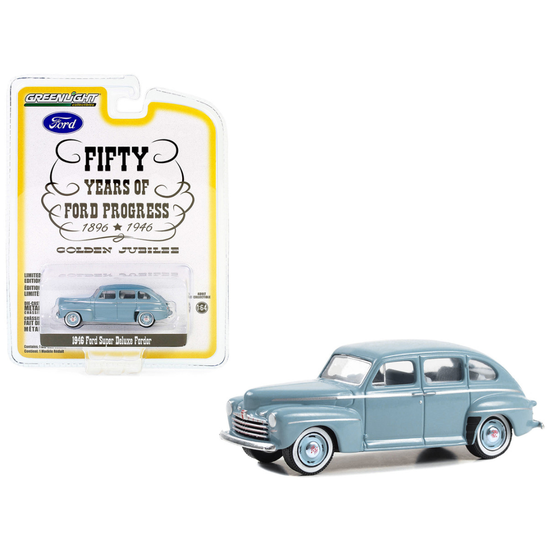 1946-ford-super-deluxe-fordor-light-blue-fifty-years-of-ford-progress-golden-jubilee-anniversary-collection-series-16-1-64-diecast-model-car