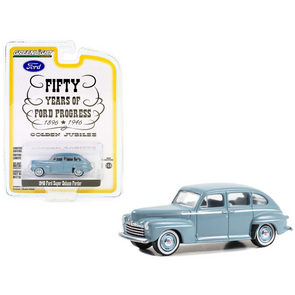 1946 Ford Super Deluxe Fordor Light Blue "Fifty Years of Ford Progress - Golden Jubilee" "Anniversary Collection" Series 16 1/64 Diecast Model Car