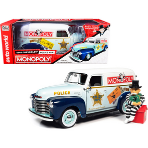 1948 Chevrolet Panel Police Van with Mr. Monopoly Figurine "Monopoly" 1/18 Diecast
