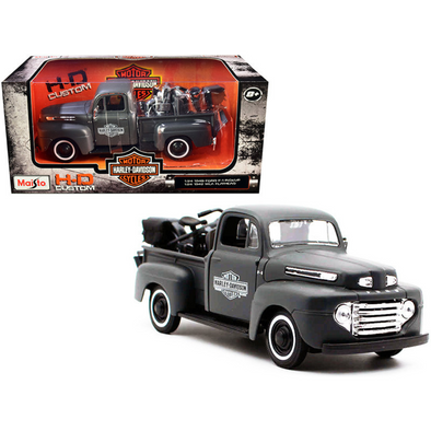 1948 Ford F-1 Pickup Truck and 1942 Harley-Davidson Flathead Motorcycle 1/24 Diecast Models by Maisto