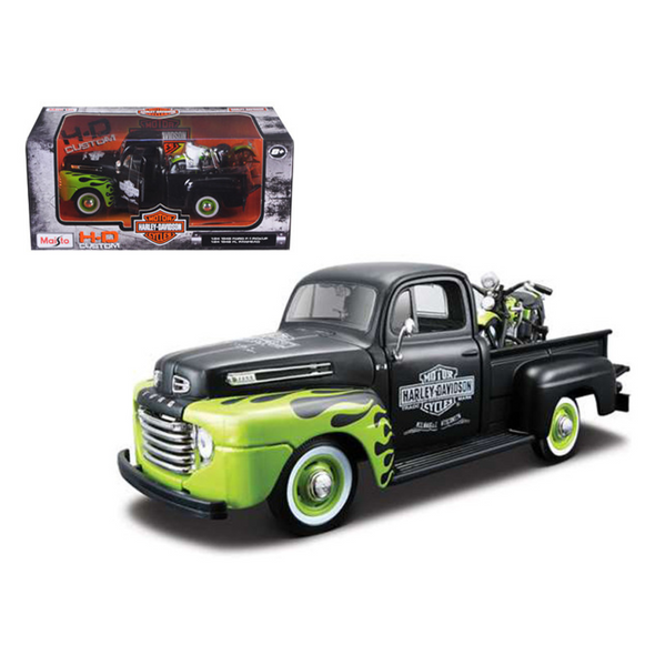 1948 Ford F-1 with Harley Davidson Motorcycle 1/24 Diecast Model Car by Maisto