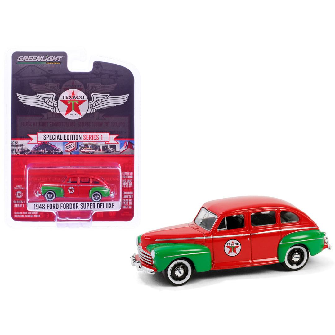 1948 Ford Fordor Super Deluxe "Texaco" Red with Green Fenders "Texaco Special Edition" Series 1 1/64 Diecast Model Car