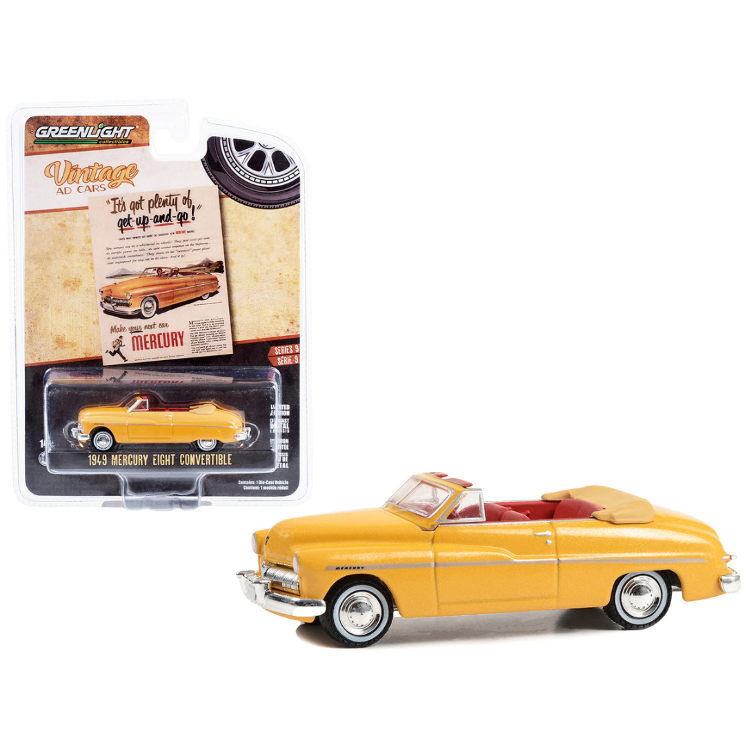 1949-mercury-eight-convertible-yellow-metallic-vintage-ad-cars-1-64-diecast-model-car-by-greenlight