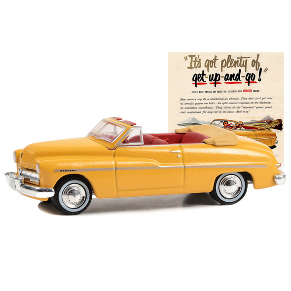1949-mercury-eight-convertible-yellow-metallic-vintage-ad-cars-1-64-diecast-model-car-by-greenlight