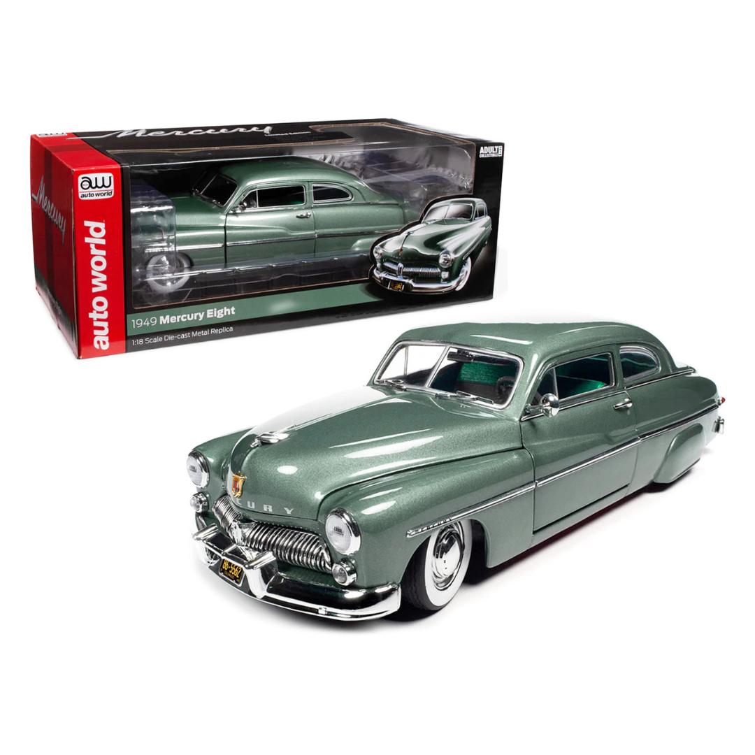 1949 Mercury Eight Coupe Berwick Green Metallic with Green and Gray Interior 1/18 Diecast Model Car by Auto World