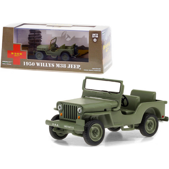 1950 Willys M38 Jeep Army Green "MASH" (1972-1983) 1/43 Diecast Model Car by Greenlight