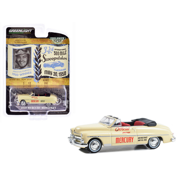 1950-mercury-monterey-convertible-cream-official-pace-car-34th-international-500-mile-sweepstakes-hobby-exclusive-series-1-64-diecast-model-car
