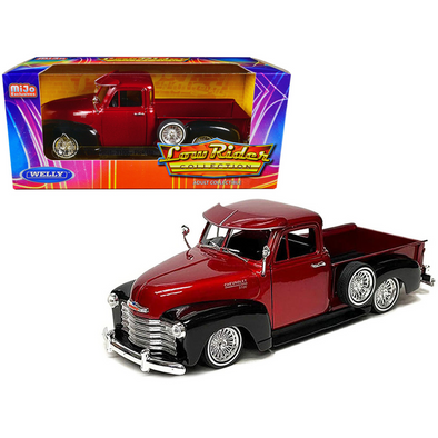 1953-chevrolet-3100-pickup-truck-lowrider-red-metallic-and-black-two-tone-1-24-diecast