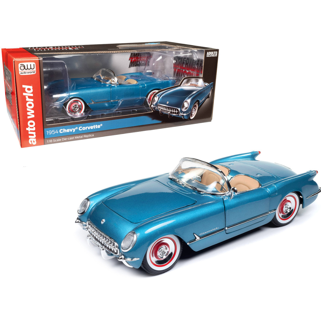 1954 Chevrolet Corvette Convertible Pennant Blue Metallic "American Muscle" Series 1/18 Diecast Model Car