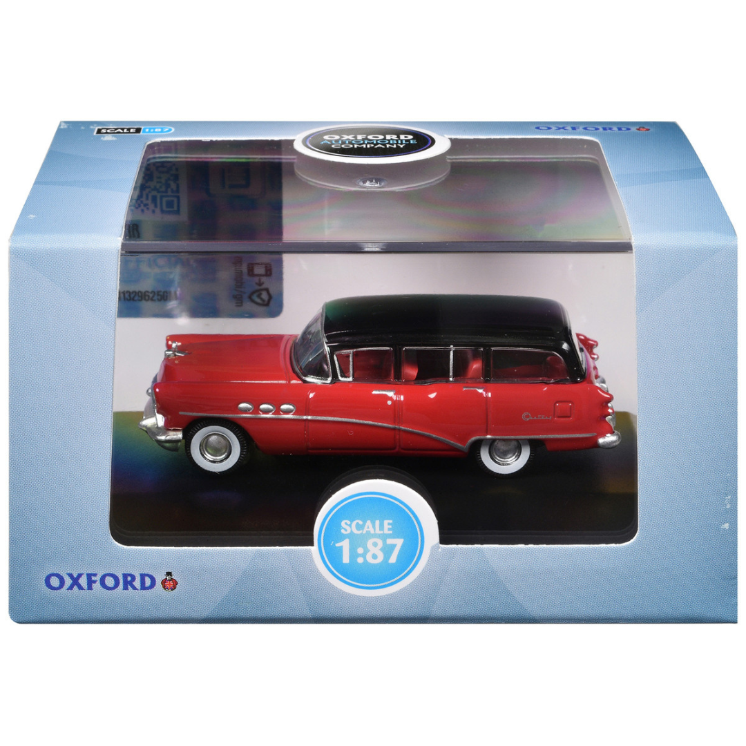 1954 Buick Century Estate Wagon Matador Red and Carlsbad Black with Red Interior 1/87 (HO) Scale Diecast Model Car