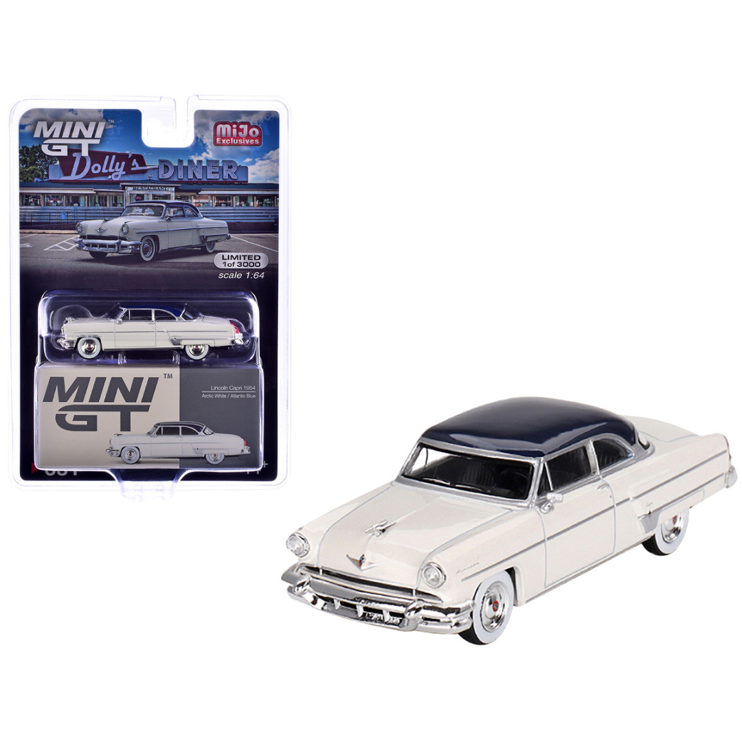 1954 Lincoln Capri Arctic White with Atlantic Blue Top Limited Edition 1/64 Diecast Model Car