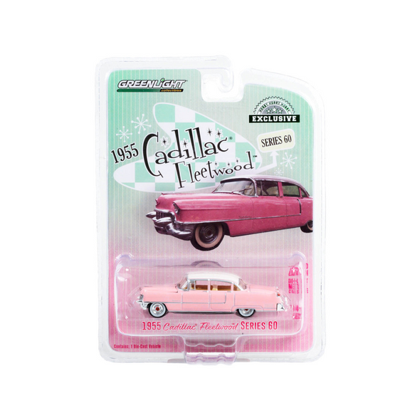 1955 Cadillac Fleetwood Series 60 Pink 1/64 Diecast Model Car by Greenlight