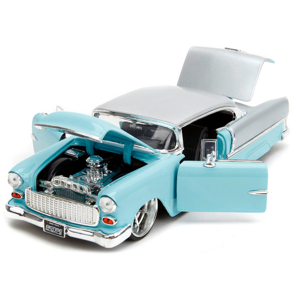 1955 Chevrolet Bel Air Blue and Silver "Bad Guys" "Bigtime Muscle" 1/24 Diecast Model Car