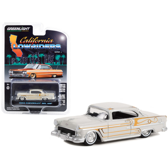 1955 Chevrolet Bel Air Custom Gray and Gold Graphics "California Lowriders" 1/64 Diecast