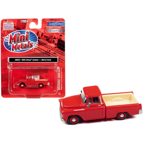 1955 Chevrolet Cameo Pickup Truck Red and Ivory 1/87 (HO) Scale Model Car