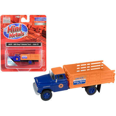 1955 Chevrolet Stakebed Truck "Union 76" Blue and Orange 1/87 (HO) Scale Model