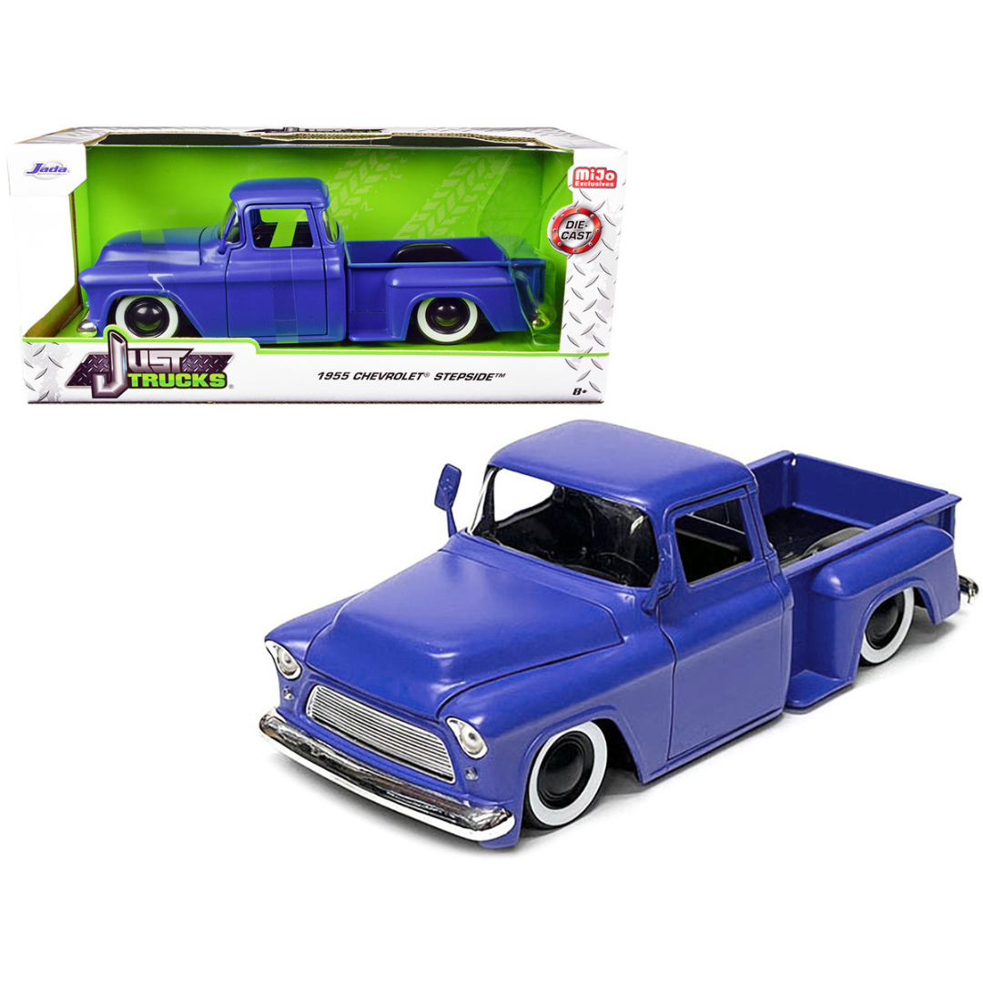 1955-chevrolet-stepside-pickup-truck-matt-blue-just-trucks-series-1-24-diecast