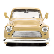 1955-chevrolet-stepside-pickup-truck-tan-and-silver-flames-with-extra-wheels-1-24-diecast