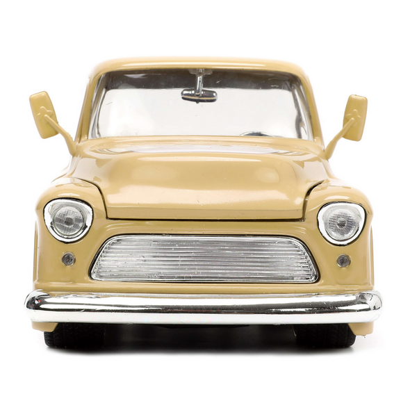 1955 Chevrolet Stepside Pickup Truck Tan and Silver Flames with Extra Wheels 1/24 Diecast
