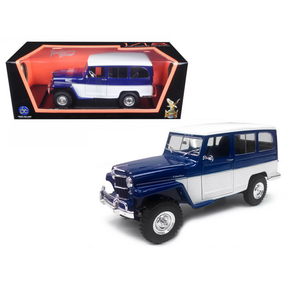 1955 Willys Jeep Station Wagon Dark Blue 1/18 Diecast Model Car by Road Signature