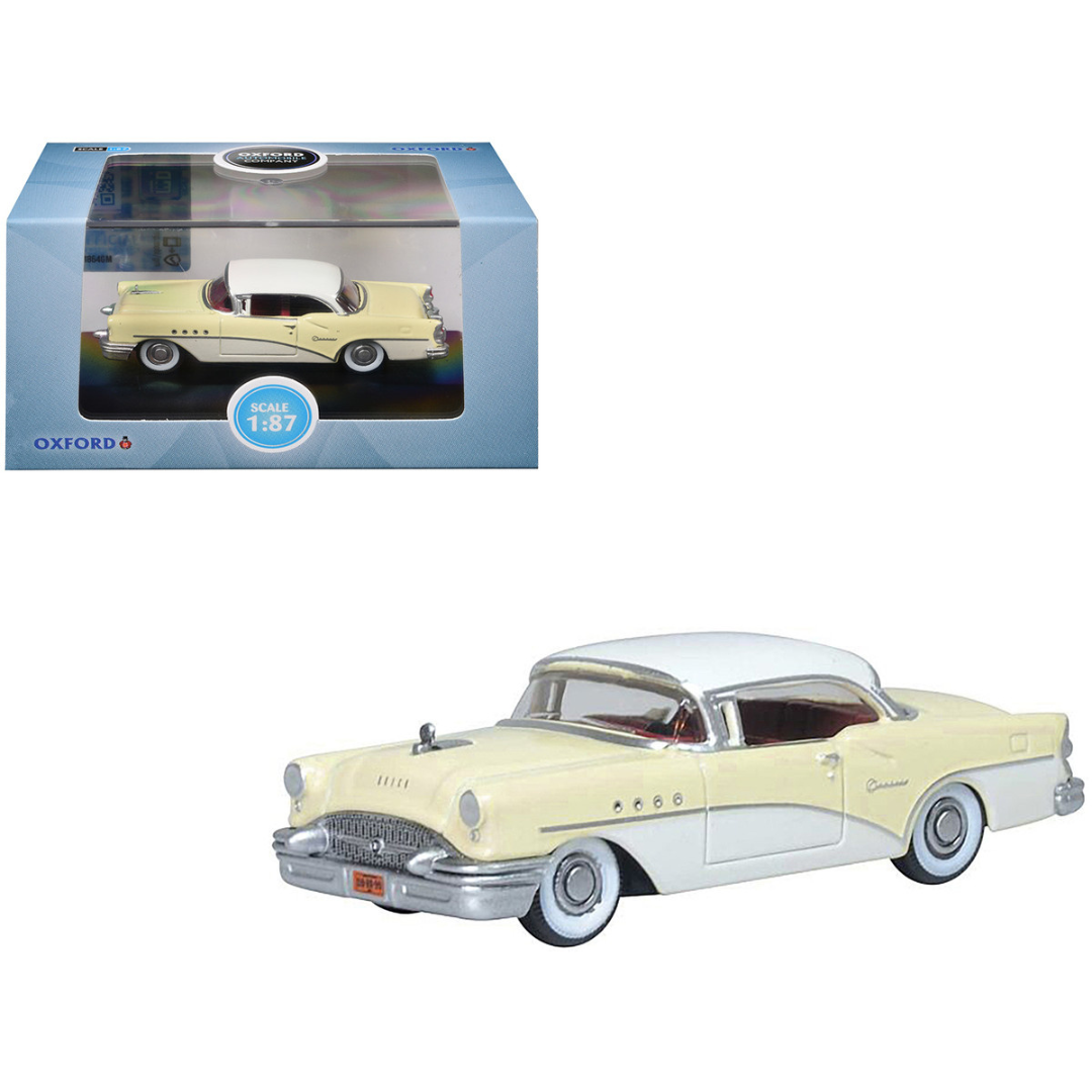 1955 Buick Century Condor Yellow and Dover White with Red Interior 1/87 (HO) Scale Diecast Model Car