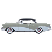 1955-buick-century-windsor-gray-and-dover-white-with-carlsbad-black-top-1-87-ho-scale-diecast-model-car