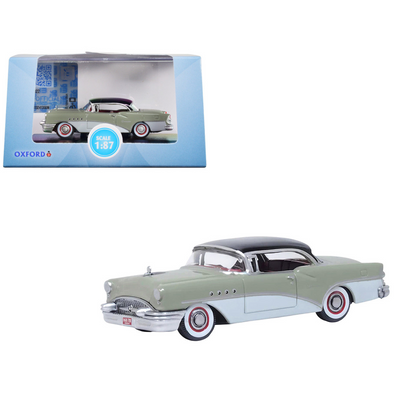 1955-buick-century-windsor-gray-and-dover-white-with-carlsbad-black-top-1-87-ho-scale-diecast-model-car