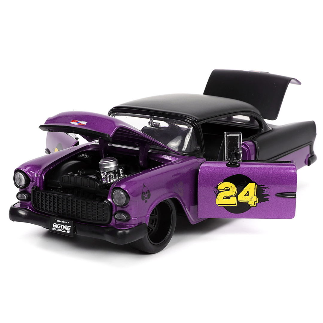 1955 Chevrolet Bel Air #24 Purple Metallic and Matt Black "Bigtime Muscle" Series 1/24 Diecast Model Car