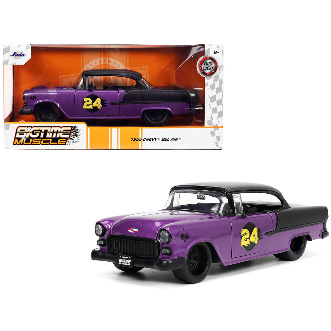 1955 Chevrolet Bel Air #24 Purple Metallic and Matt Black "Bigtime Muscle" Series 1/24 Diecast Model Car