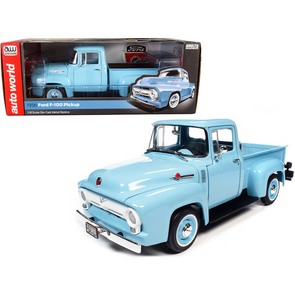 1956-ford-f-100-pickup-truck-diamond-blue-1-18-diecast-model-car-by-auto-world