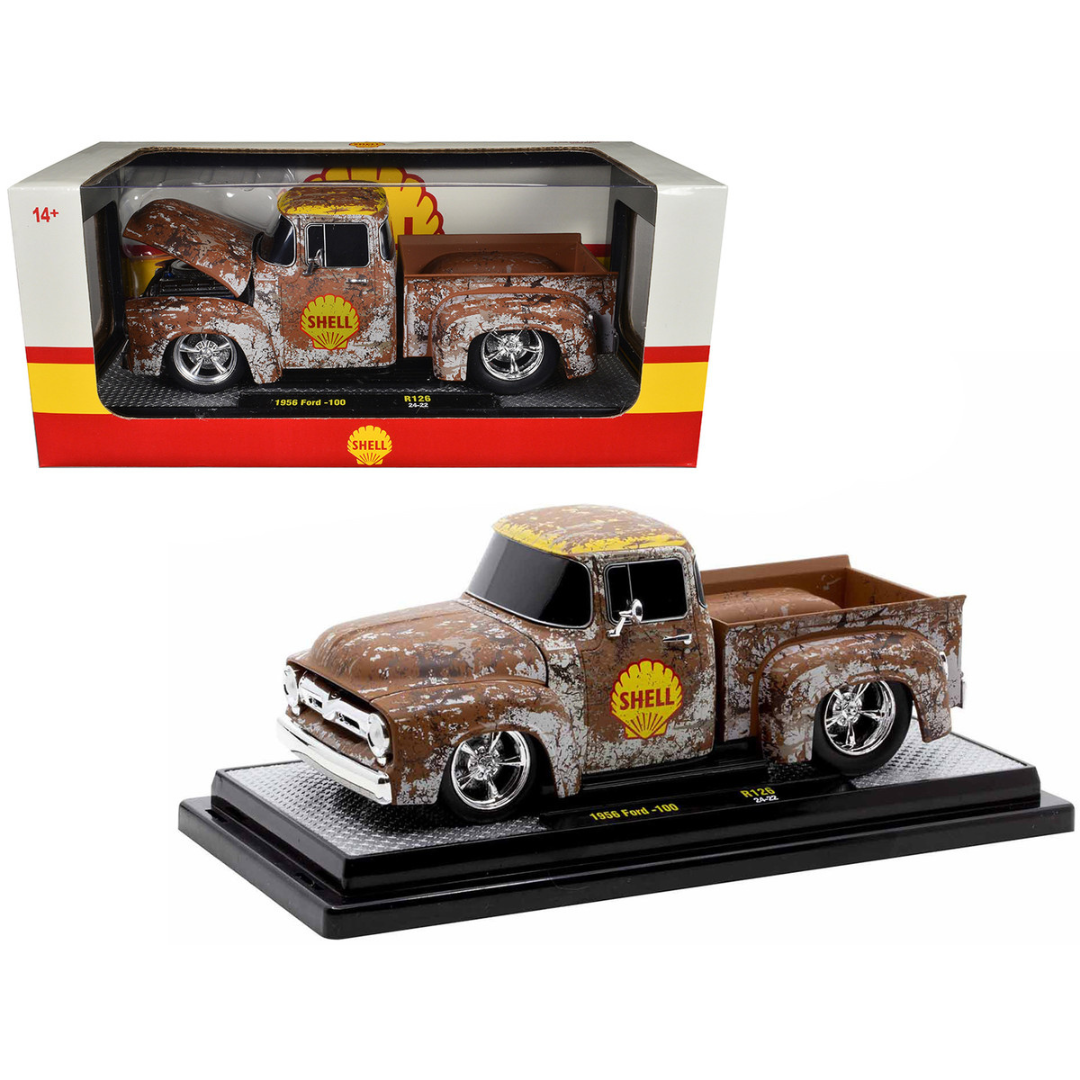 1956 Ford F-100 Pickup Truck "Shell" White with Yellow Top (Rusted) Limited Edition to 4250 pieces Worldwide 1/24 Diecast