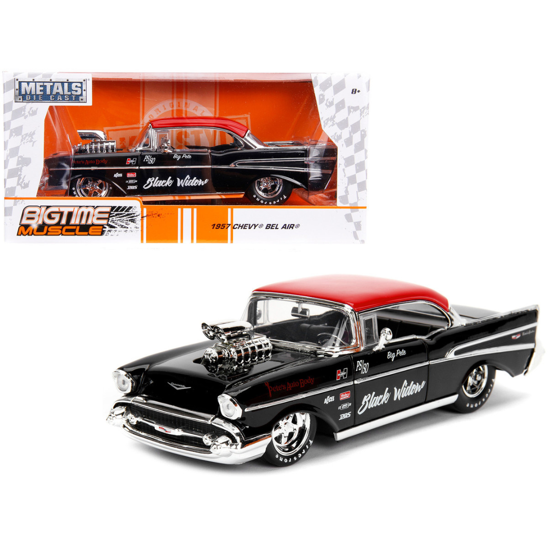 1957 Chevrolet Bel Air Black "Pete's Auto Body: Black Widow" "Bigtime Muscle" 1/24 Diecast