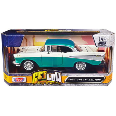 1957 Chevrolet Bel Air Lowrider Turquoise Metallic and White "Get Low" 1/24 Diecast