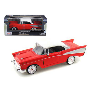 1957 Chevrolet Bel Air Red with White Top 1/24 Diecast Model Car by Motormax
