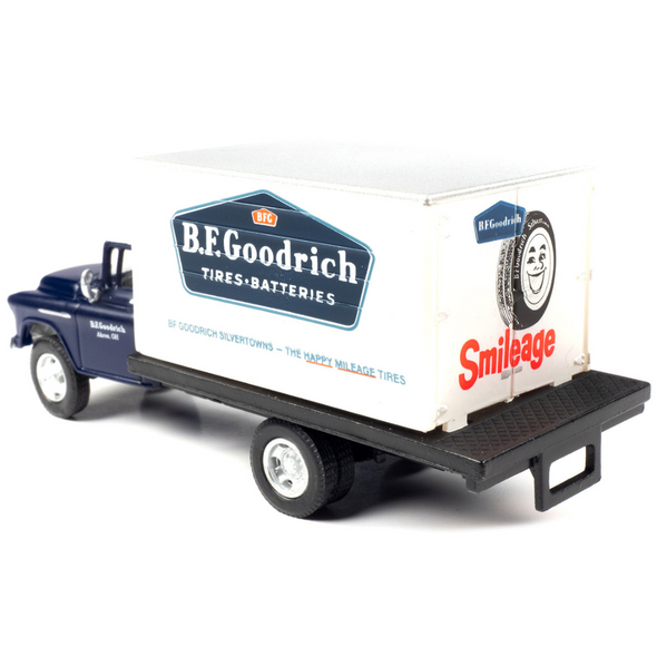 1957 Chevrolet Box Truck Dark Blue with White Top "BFGoodrich" 1/87 (HO) Scale Model