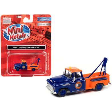1957 Chevrolet Stepside Tow Truck "Gulf" Blue and Orange 1/87 (HO) Scale Model
