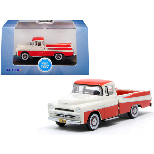 1957 Dodge D100 Sweptside Pickup Truck Tropical Coral 1/87 (HO) Scale Diecast Model Car by Oxford Diecast