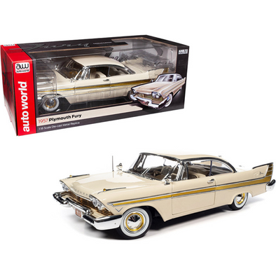 1957 Plymouth Fury Sand Dune White 1/18 Diecast Model Car by Auto World