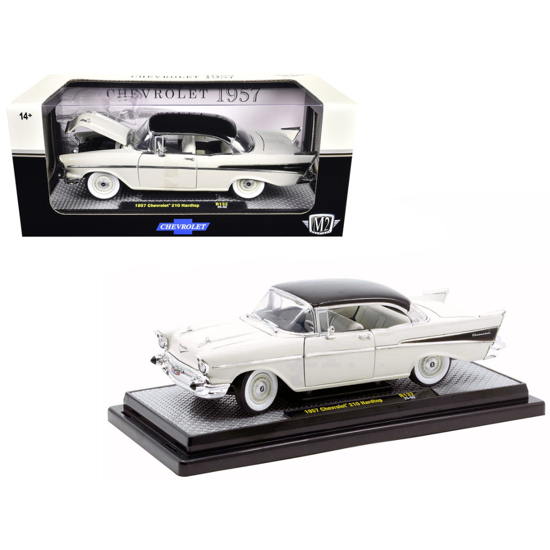 1957 Chevrolet 210 Hardtop White with a Black Top and White and Black Interior Limited Edition to 6650 pieces Worldwide 1/24 Diecast Model Car