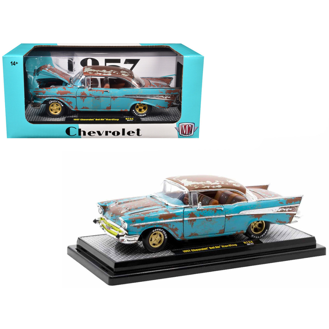 1957 Chevrolet Bel Air Hardtop Blue (Rusted) with Brown Top Limited Edition 1/24 Diecast Model Car