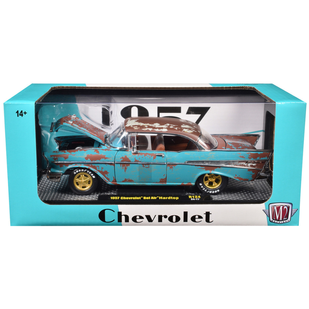 1957 Chevrolet Bel Air Hardtop Blue (Rusted) with Brown Top Limited Edition 1/24 Diecast Model Car