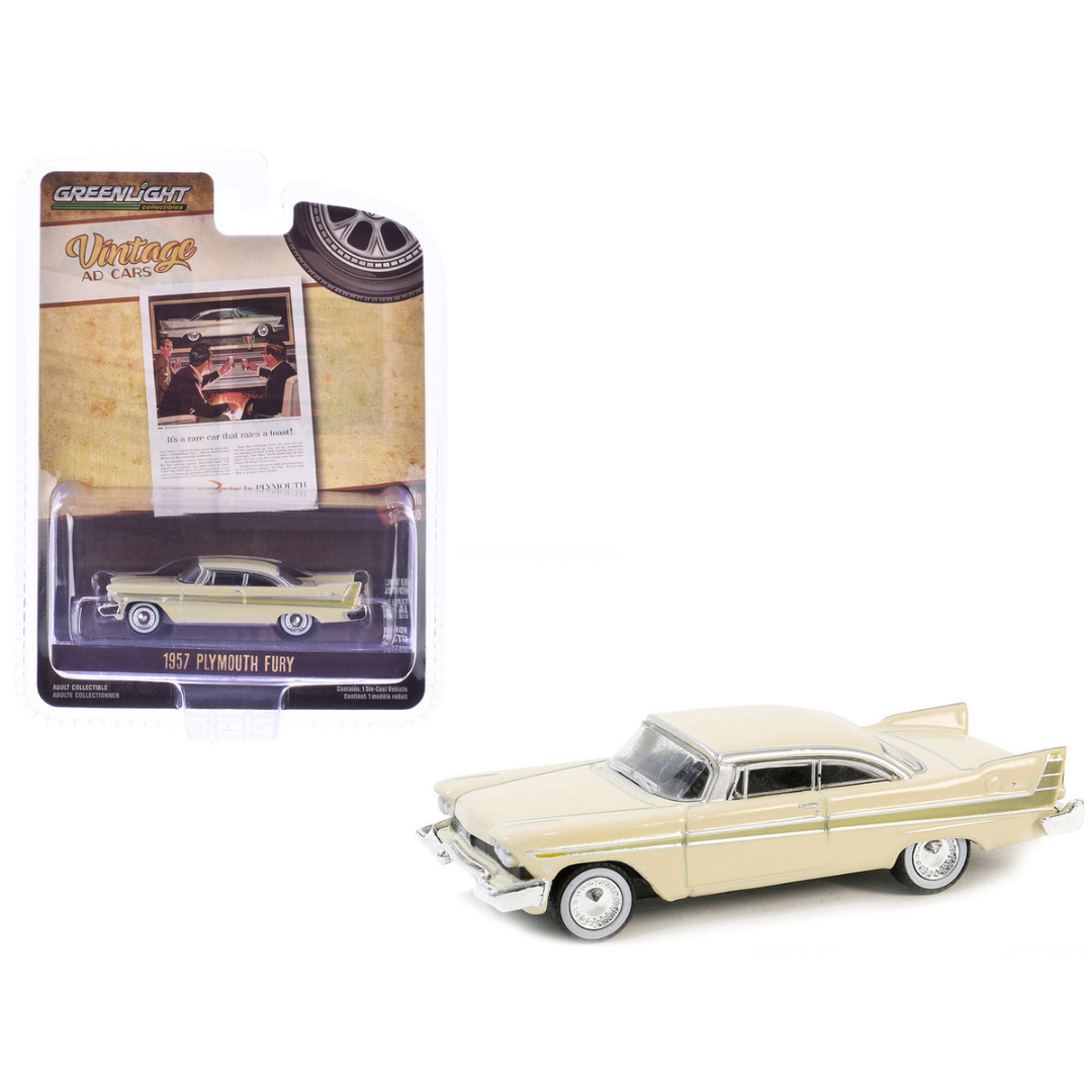 1957 Plymouth Fury Beige with Gold Metallic Stripes "Vintage Ad Cars" Series 10 1/64 Diecast Model Car