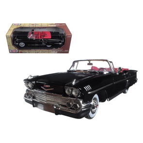 1958 Chevrolet Impala Convertible Black with Red Interior 1/18 Diecast Model Car
