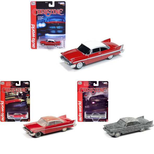 1958 Plymouth Fury "Christine" 1983 1/64 Diecast Set by Auto World - 3-Piece