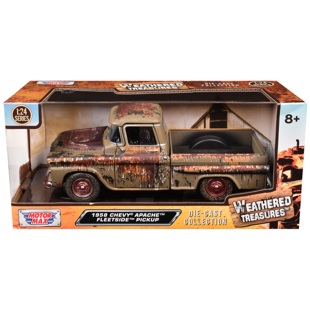 1958 Chevrolet Apache Fleetside Pickup Brown (Rusted) "Weathered Treasures" Series 1/24 Diecast Model Car