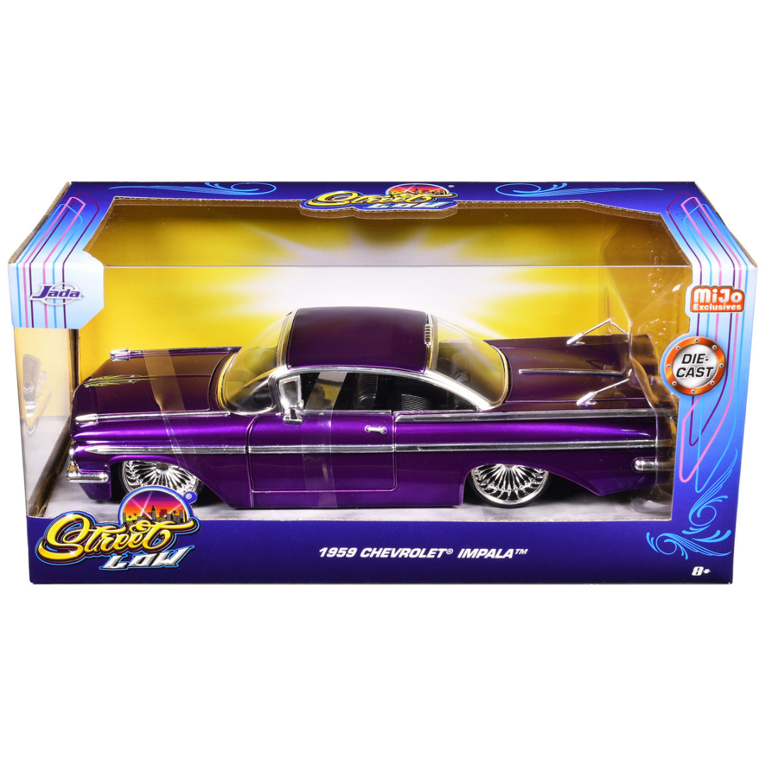 1959 Chevrolet Impala Lowrider Candy Purple with DUB Wire Wheels "Street Low" Series 1/24 Diecast Model Car